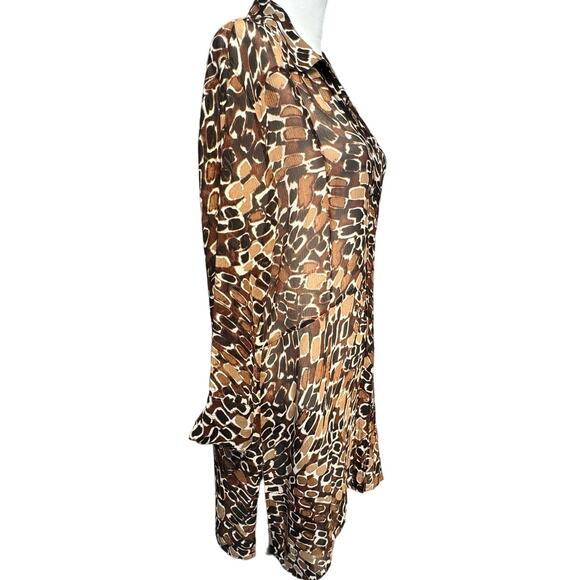 Chico's Silk Animal Print Sheer Tunic Shirt & Tank Boho Set Women XL Brown Black - Picture 4 of 14